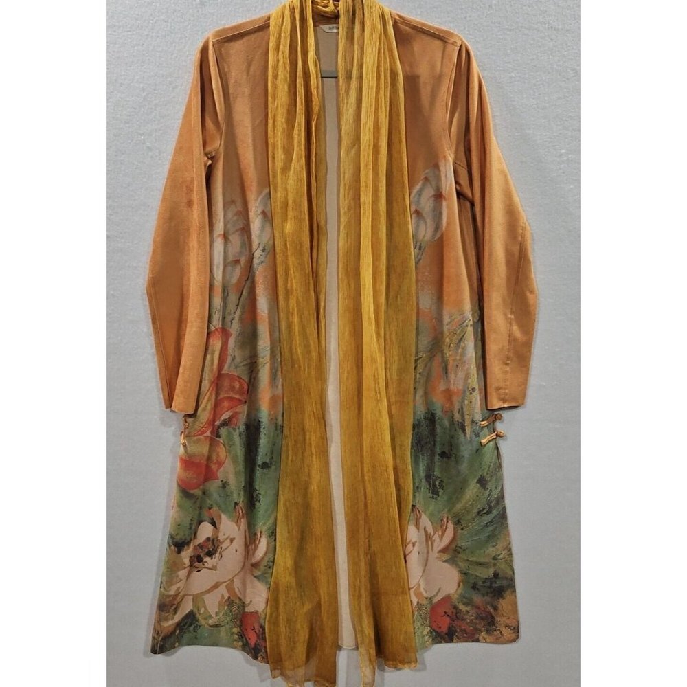Soft Surroundings Orofino Jacket Size Small Silk Faux Suede Floral Orange